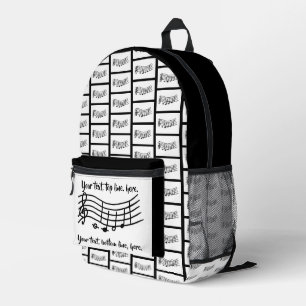 Su texto en mochilas personalizadas con notas musi