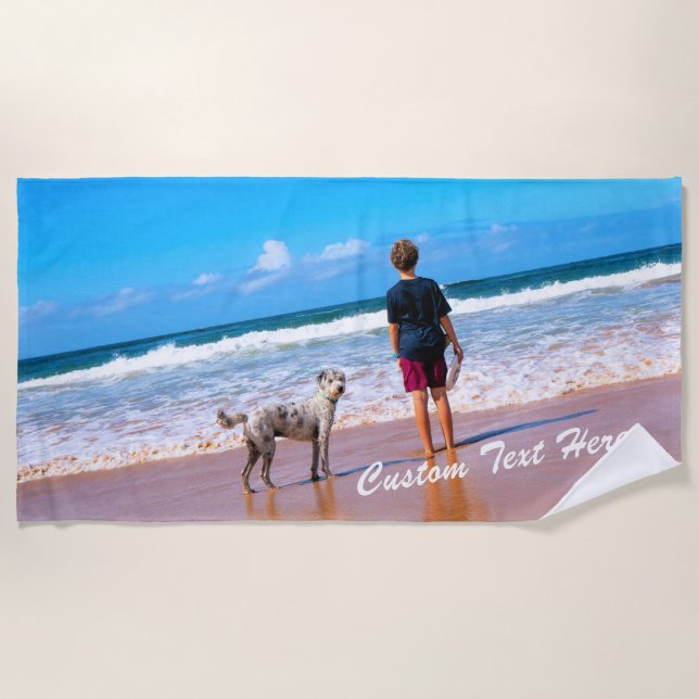 Su toalla de playa de texto Personalizado de fotos (Anverso)