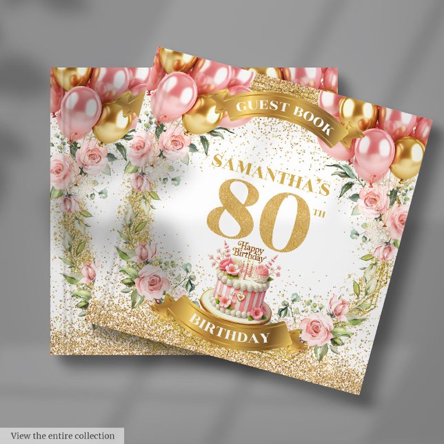 Suave 80.º libro de invitados de cumpleaños Boho B (Soft 80th Birthday Guest Book Boho Balloon Sparkle

)