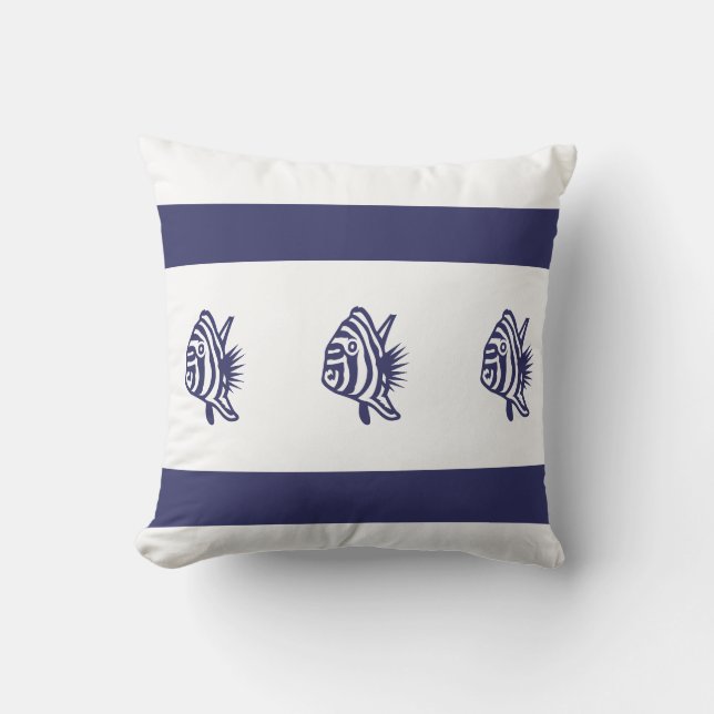 suave almohada de color azul marino con peces sobr (Anverso)