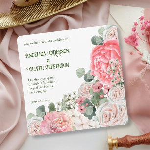 Suave Invitación de Boda Floral Acuarela Pastel Cu