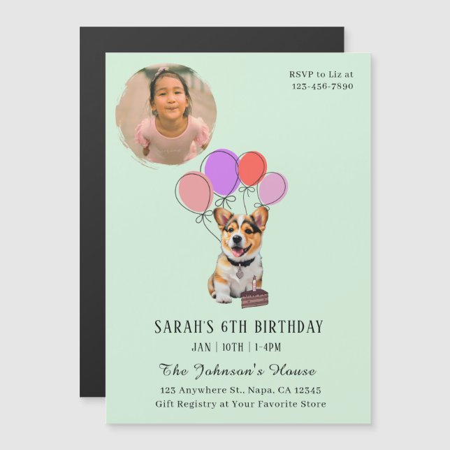 Suave Invitación de Cumpleaños de Corgi Verde Ment (Anverso/Reverso)