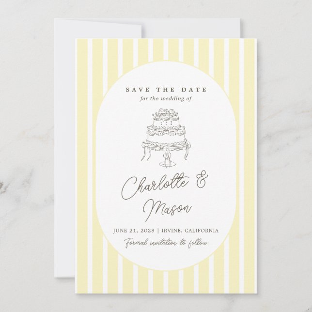 Suave tarjeta de aviso de fecha de boda con rayas  (Anverso)