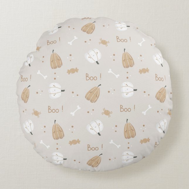 Suave y acogedor patrón Halloween Almohada redonda (Anverso)