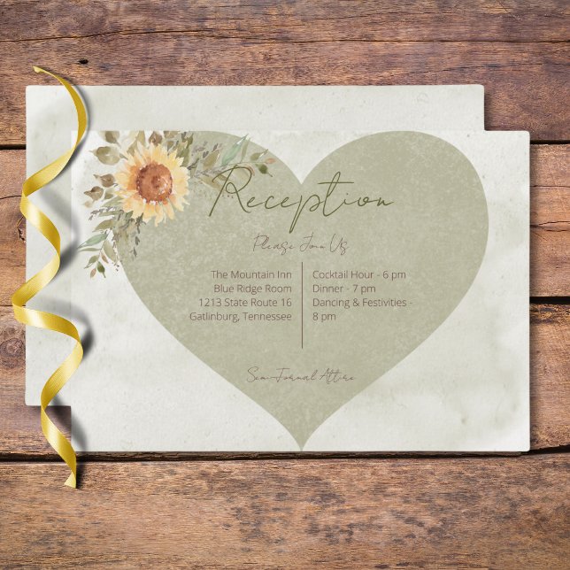 Suaves Girasoles Bohemio Corazón Recepción de Boda (Soft Sunflowers Boho Heart Wedding Reception Enclosure Card)