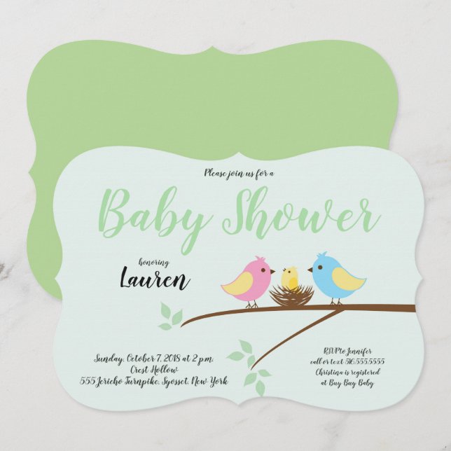 Subdivisión de aves Nest Invitación Baby Shower (Anverso / Reverso)