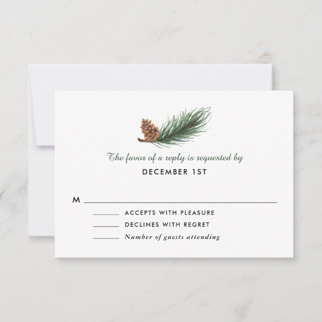 Subdivisión Pine Pine Cone Wedding RSVP (Anverso)