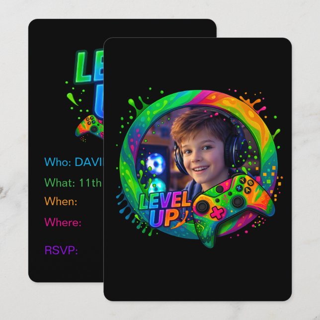 Sube de Nivel, Invitación de foto personalizada co (Anverso / Reverso)