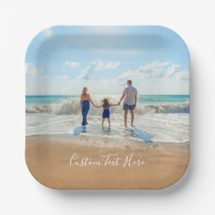 Sube tu foto Platos de papel Personaliza texto