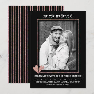 Subió corazones de oro boda negro invitación a la