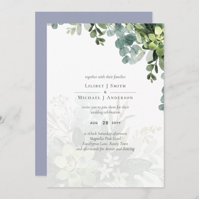 Sublime Dusty Blue GREENERY Eucalyptus BODA (Anverso / Reverso)
