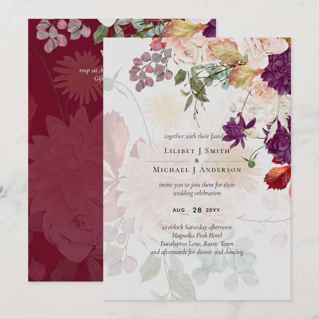 Sublime Mulberry naranja Floral Boda Suite (Anverso / Reverso)