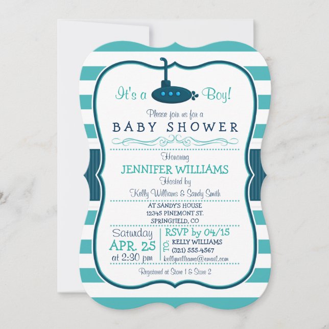 Submarino Náutico; Invitación a Boy Baby Shower (Anverso)