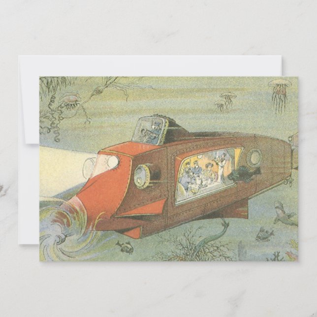Submarino Steampunk de Ciencia Ficción Antiguo en  (Anverso)