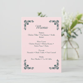 Subtle Blush & Slate Gray Floral Dinner Menu