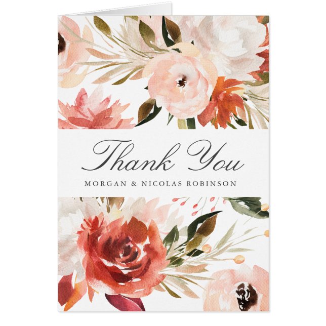 Subtle Red and White Floral Wedding Thank You (Frente)