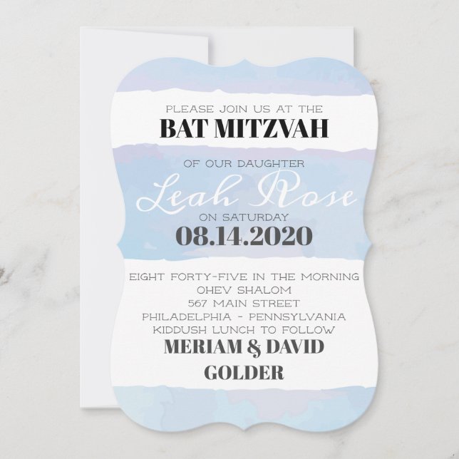 SUBTLE WATERCOLOR Bat Bar Mitzvah Invitación (Anverso)