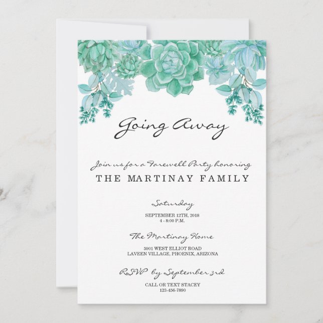 Succulent que va lejos invitación del fiesta (Anverso)