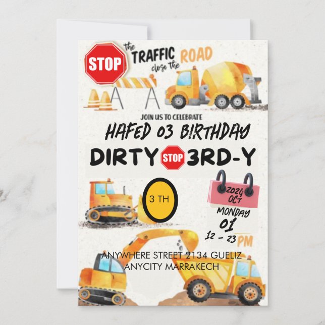 Sucia 3-Y Invitación de tercer cumpleaños (Anverso)