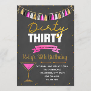Sucia treinta invitación de fiesta rosa