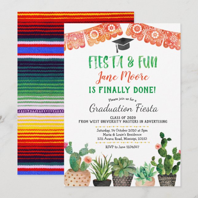 Suculenta invitación a Fiesta de Graduación (Anverso / Reverso)