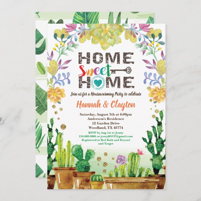 Suculenta invitación a fiesta de limpieza Cactus (Anverso / Reverso)