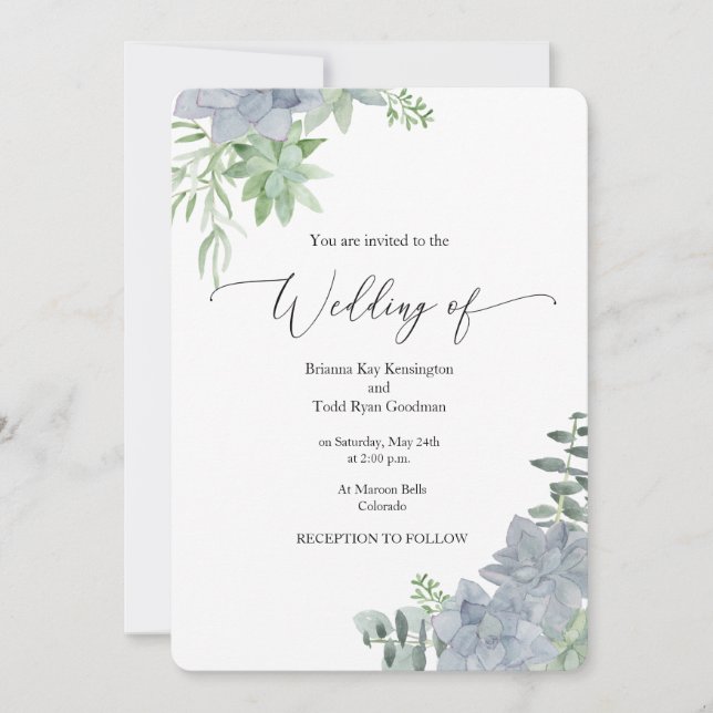 Suculenta Invitación a la Boda Botánica de Acuarel (Anverso)