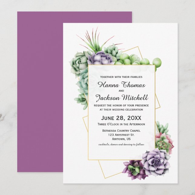 Suculenta invitación a la boda botánica del desier (Anverso / Reverso)