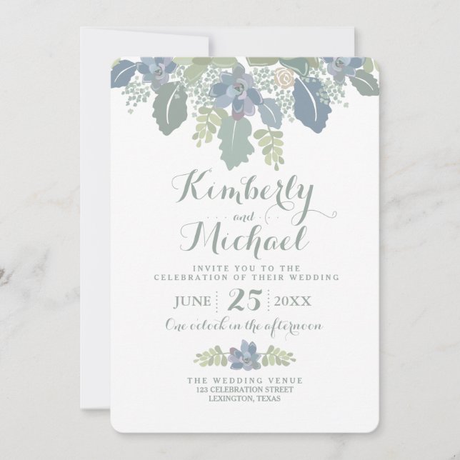 Suculenta invitación a la boda de Bouquet Floral (Anverso)