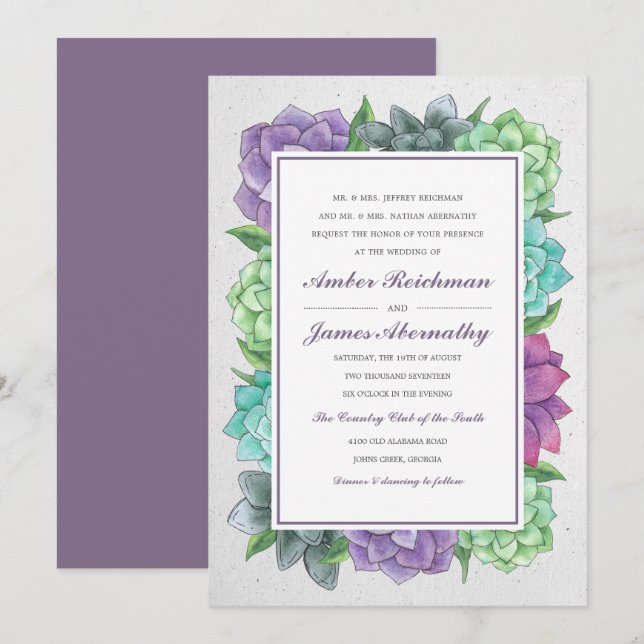 Suculenta invitación a la boda de Florals | Lavand (Anverso / Reverso)