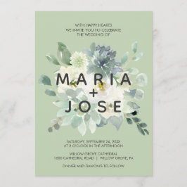 Suculenta invitación a la boda de verde