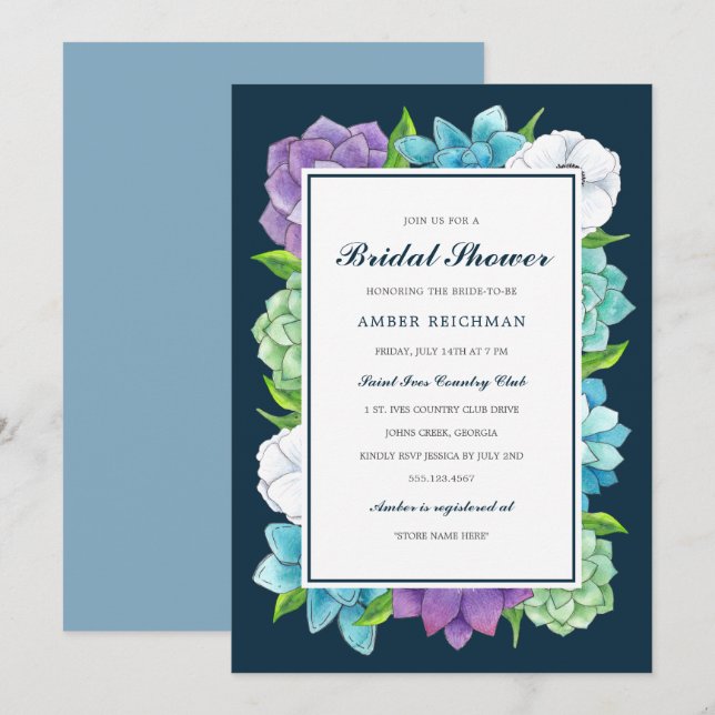 Suculenta invitación a la ducha de novia de Floral (Anverso / Reverso)