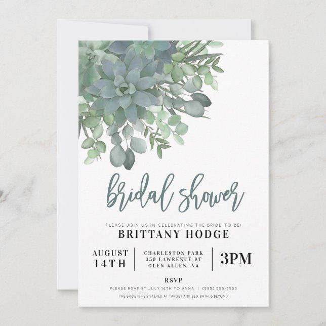 Suculenta Invitación a la ducha de novias Bouquet (Anverso)