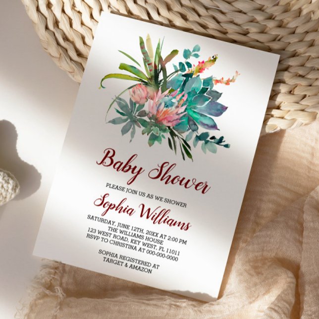 Suculenta invitación de Baby Shower a Boho Cactus (Subido por el creador)