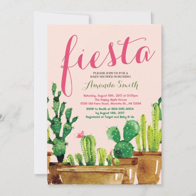 Suculenta Invitación de Baby Shower Cactus Fiesta (Anverso)