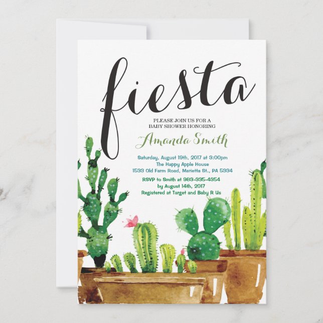 Suculenta Invitación de Baby Shower Cactus Fiesta (Anverso)