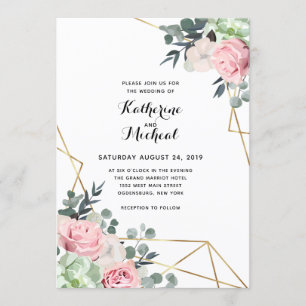 Suculenta invitación de boda floral geométrica