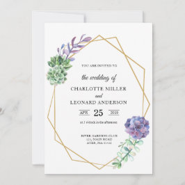 Suculenta invitación de boda púrpura elegante oro