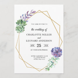 Suculenta invitación de boda púrpura elegante oro