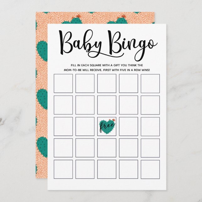 Suculenta tarjeta de bingo de Baby Shower (Anverso / Reverso)