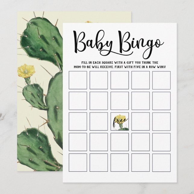 Suculenta tarjeta de bingo de Baby Shower (Anverso / Reverso)