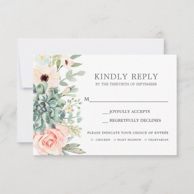 Suculenta tarjeta de inserción de boda RSVP (Anverso)