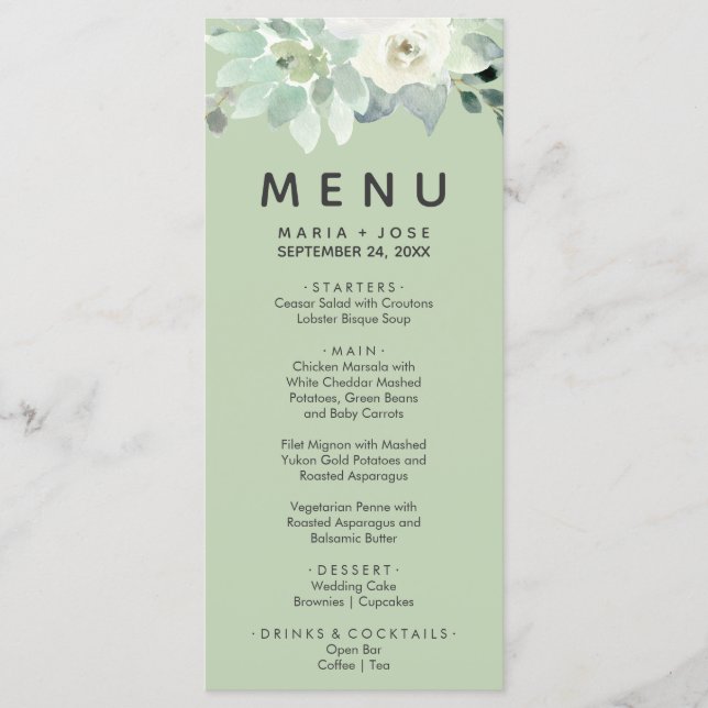 Suculenta tarjeta de menú de cena de verde (Anverso)