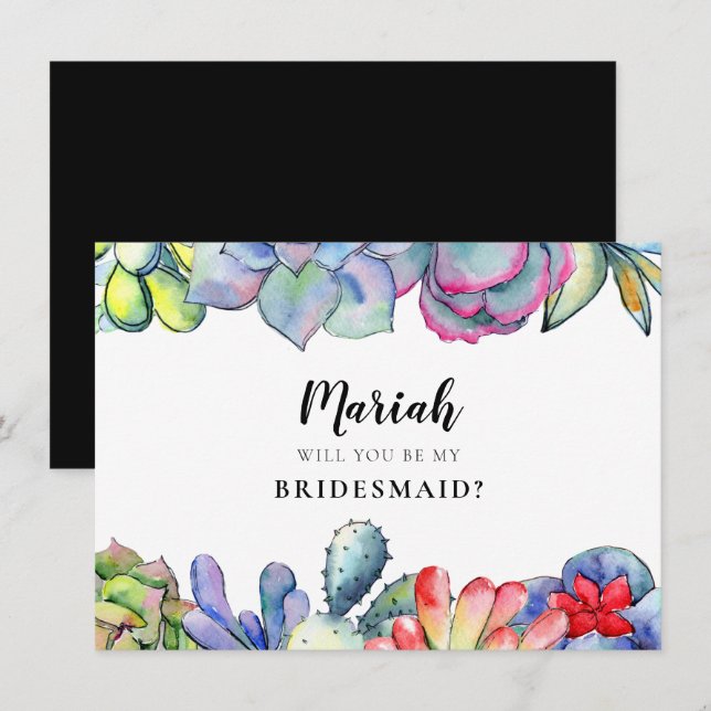 Suculenta tarjeta de propuesta de cactus Bridesmai (Anverso / Reverso)
