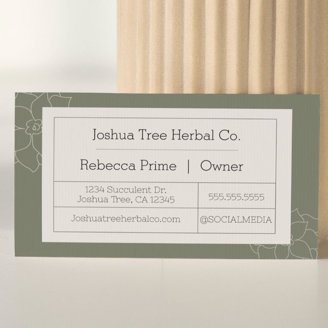 Suculenta tarjeta de visita | Estilo apotecario (succulent line art modern business card apothecary style herbalist natural green card)