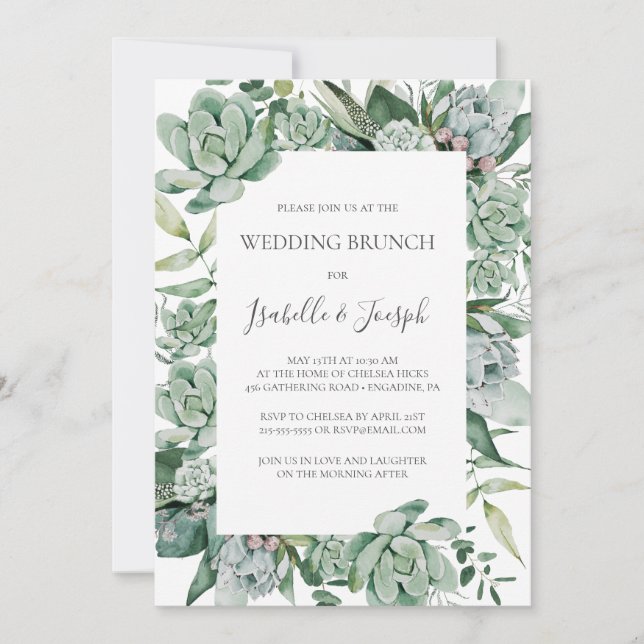 Suculenta vegetación | Invitación a Brunch Boda (Anverso)