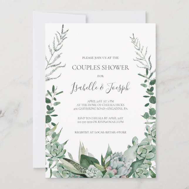 Suculenta vegetación | Invitación de duchas de par (Anverso)