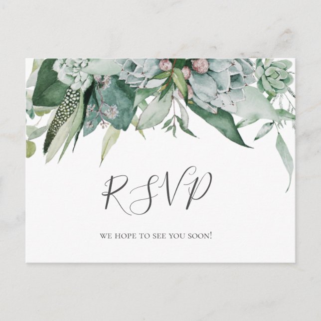 Suculenta vegetación | Postal RSVP de boda (Anverso)