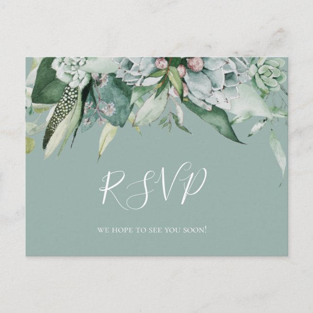 Suculenta vegetación | Tarjeta postal RSVP de boda (Anverso)