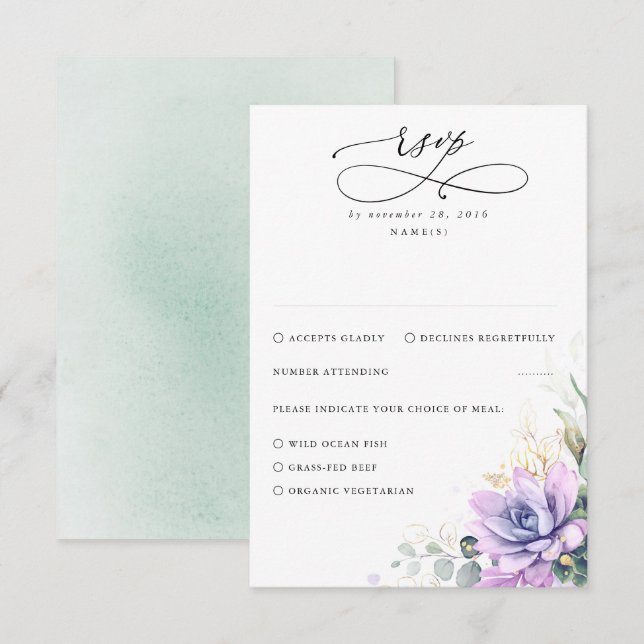Suculentas áreas verdes y bodas de oro RSVP (Anverso / Reverso)